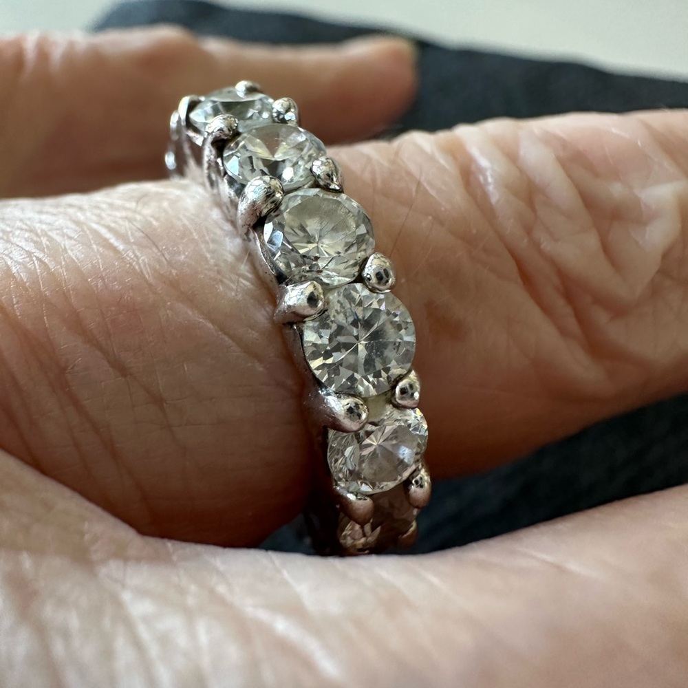 Elegant Silver CZ Diamond Ring 1/16” stones beautiful  Eternity Band size 6.5